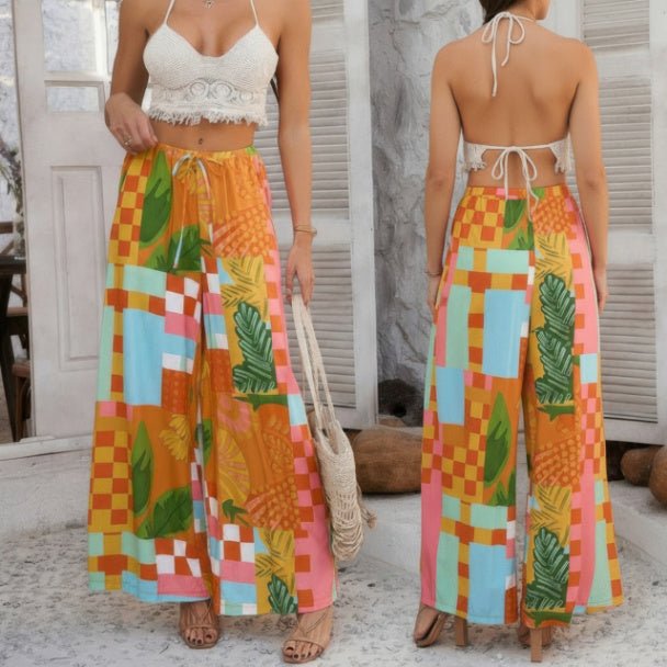 Allover Print Drawstring Wide Leg Pants with Pockets - ZumBuys