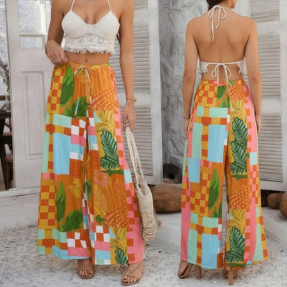 Allover Print Drawstring Wide Leg Pants with Pockets - ZumBuys