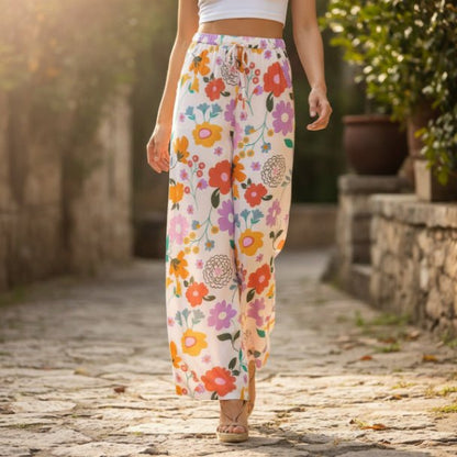 Allover Print Drawstring Wide Leg Pants with Pockets - ZumBuys