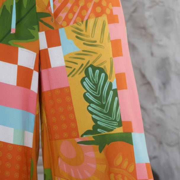 Allover Print Drawstring Wide Leg Pants with Pockets - ZumBuys
