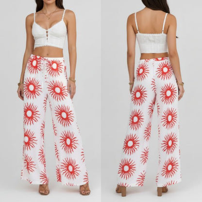 Allover Print Drawstring Wide Leg Pants with Pockets - ZumBuys