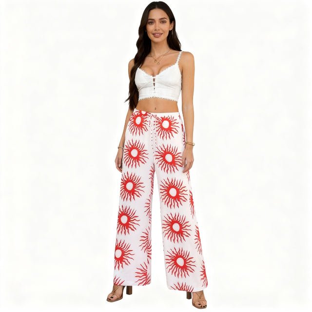 Allover Print Drawstring Wide Leg Pants with Pockets - ZumBuys