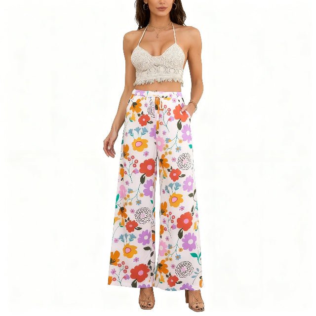 Allover Print Drawstring Wide Leg Pants with Pockets - ZumBuys