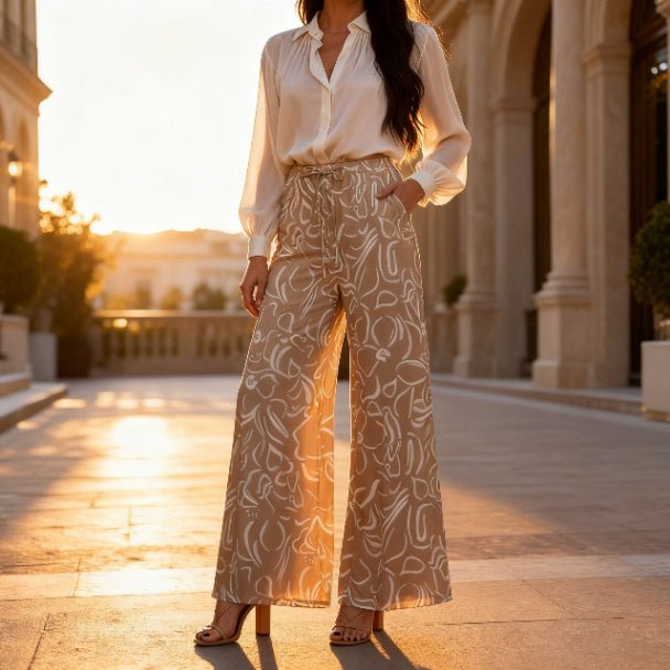 Allover Print Drawstring Wide Leg Pants with Pockets - ZumBuys