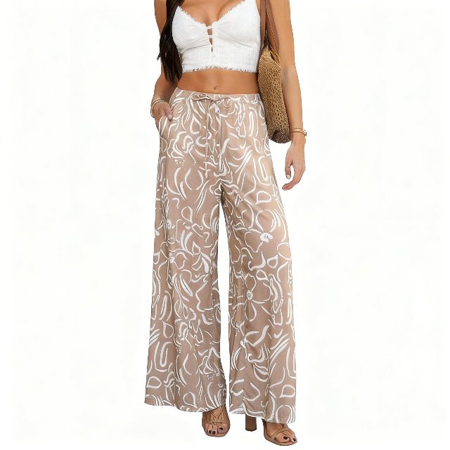 Allover Print Drawstring Wide Leg Pants with Pockets - ZumBuys