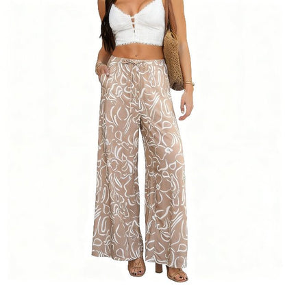 Allover Print Drawstring Wide Leg Pants with Pockets - ZumBuys