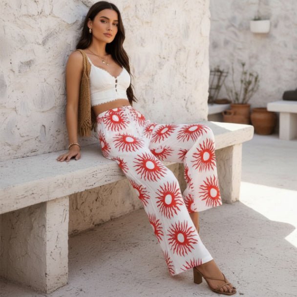 Allover Print Drawstring Wide Leg Pants with Pockets - ZumBuys