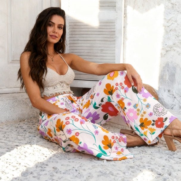 Allover Print Drawstring Wide Leg Pants with Pockets - ZumBuys