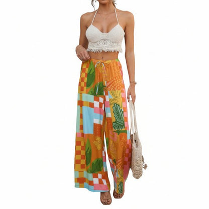 Allover Print Drawstring Wide Leg Pants with Pockets - ZumBuys