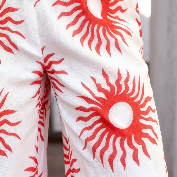 Allover Print Drawstring Wide Leg Pants with Pockets - ZumBuys