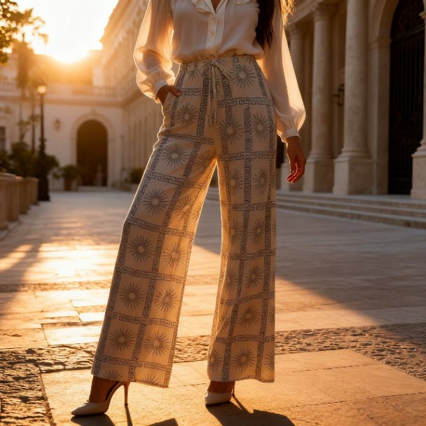 Allover Print Drawstring Wide Leg Pants with Pockets - ZumBuys