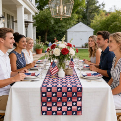 Americana Charm Table Runner | Patriotic Stars & Stripes Dining Table Décor - ZumBuys