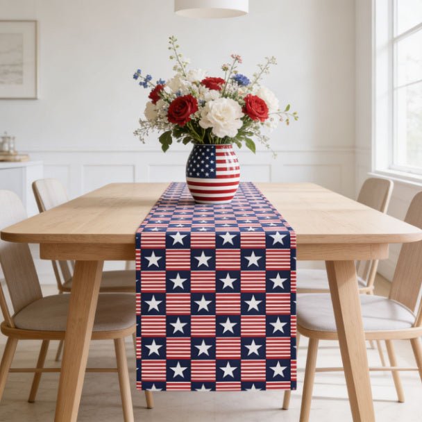 Americana Charm Table Runner | Patriotic Stars & Stripes Dining Table Décor - ZumBuys