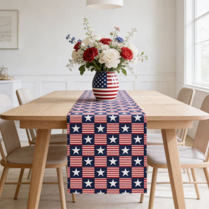 Americana Charm Table Runner | Patriotic Stars & Stripes Dining Table Décor - ZumBuys