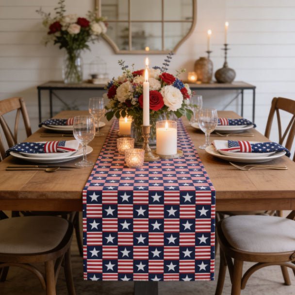 Americana Charm Table Runner | Patriotic Stars & Stripes Dining Table Décor - ZumBuys