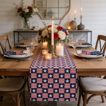 Americana Charm Table Runner | Patriotic Stars & Stripes Dining Table Décor - ZumBuys