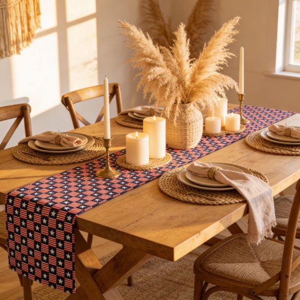 Americana Charm Table Runner | Patriotic Stars & Stripes Dining Table Décor - ZumBuys