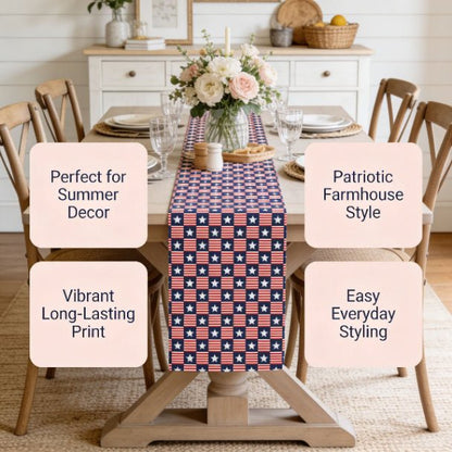Americana Charm Table Runner | Patriotic Stars & Stripes Dining Table Décor - ZumBuys