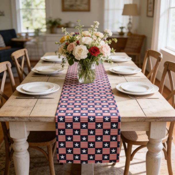 Americana Charm Table Runner | Patriotic Stars & Stripes Dining Table Décor - ZumBuys