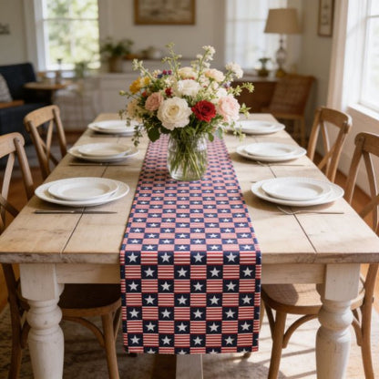 Americana Charm Table Runner | Patriotic Stars & Stripes Dining Table Décor - ZumBuys