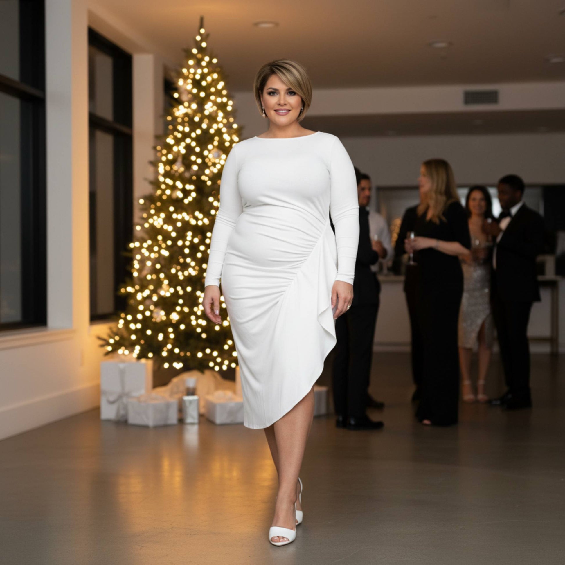 Asymmetrical Sweater Dress With Waterfall Ruffle - ZumBuys