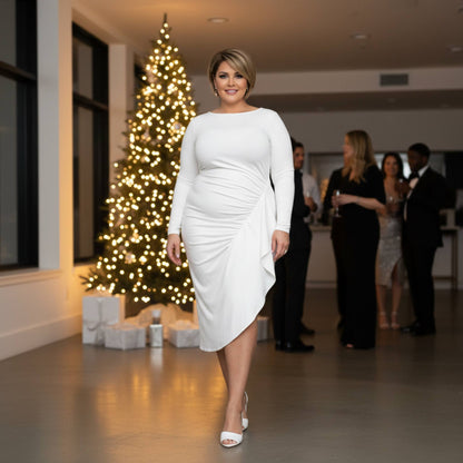 Asymmetrical Sweater Dress With Waterfall Ruffle - ZumBuys