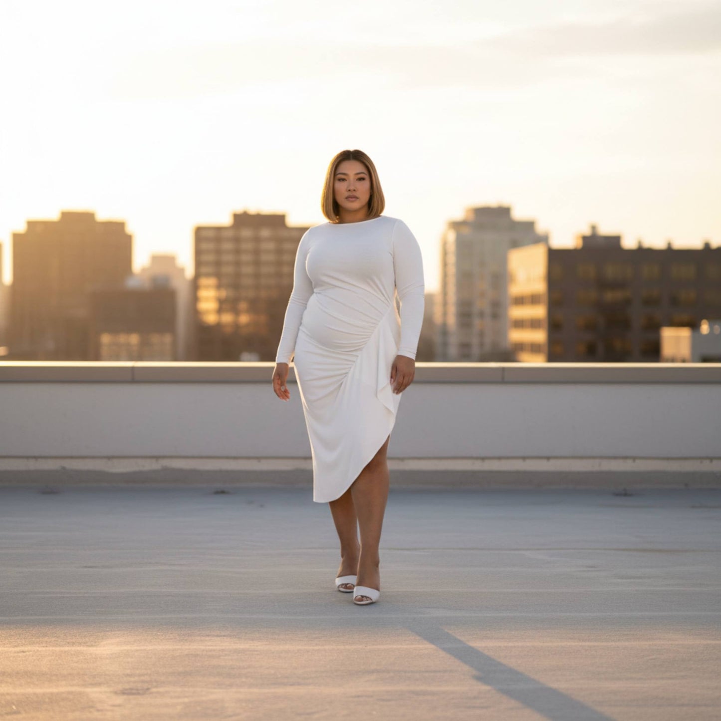 Asymmetrical Sweater Dress With Waterfall Ruffle - ZumBuys