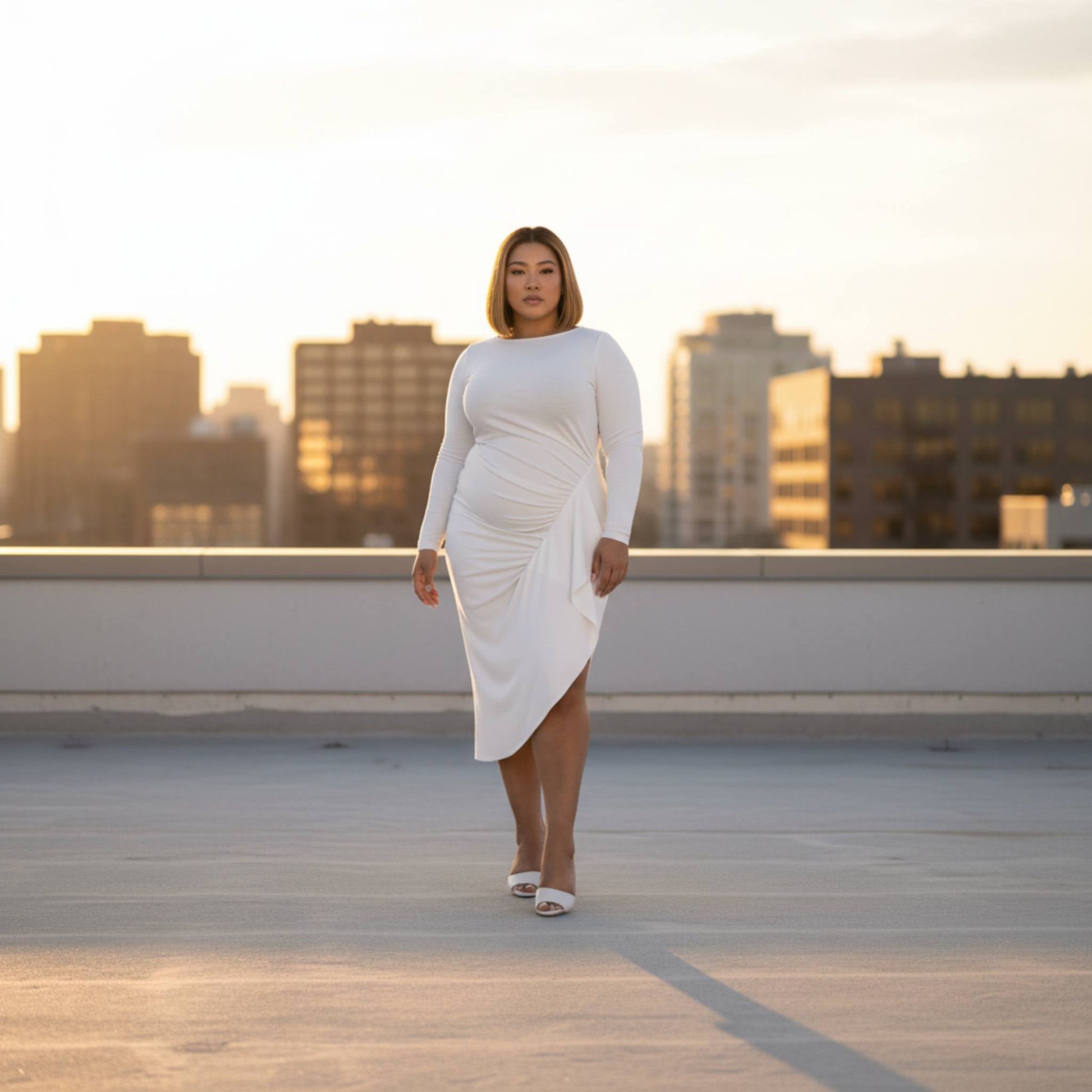 Asymmetrical Sweater Dress With Waterfall Ruffle - ZumBuys