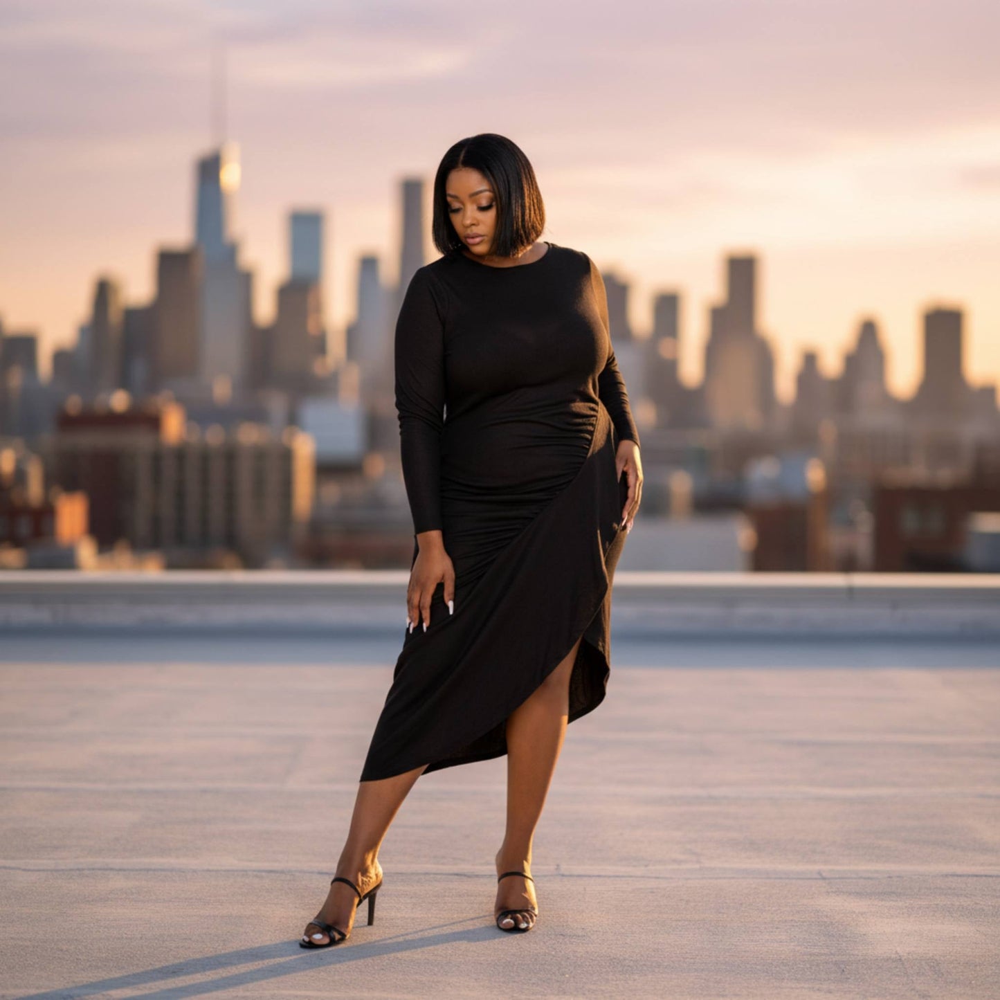 Asymmetrical Sweater Dress With Waterfall Ruffle - ZumBuys