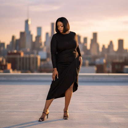 Asymmetrical Sweater Dress With Waterfall Ruffle - ZumBuys