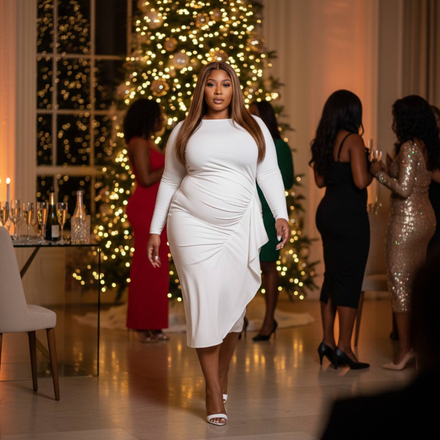 Asymmetrical Sweater Dress With Waterfall Ruffle - ZumBuys