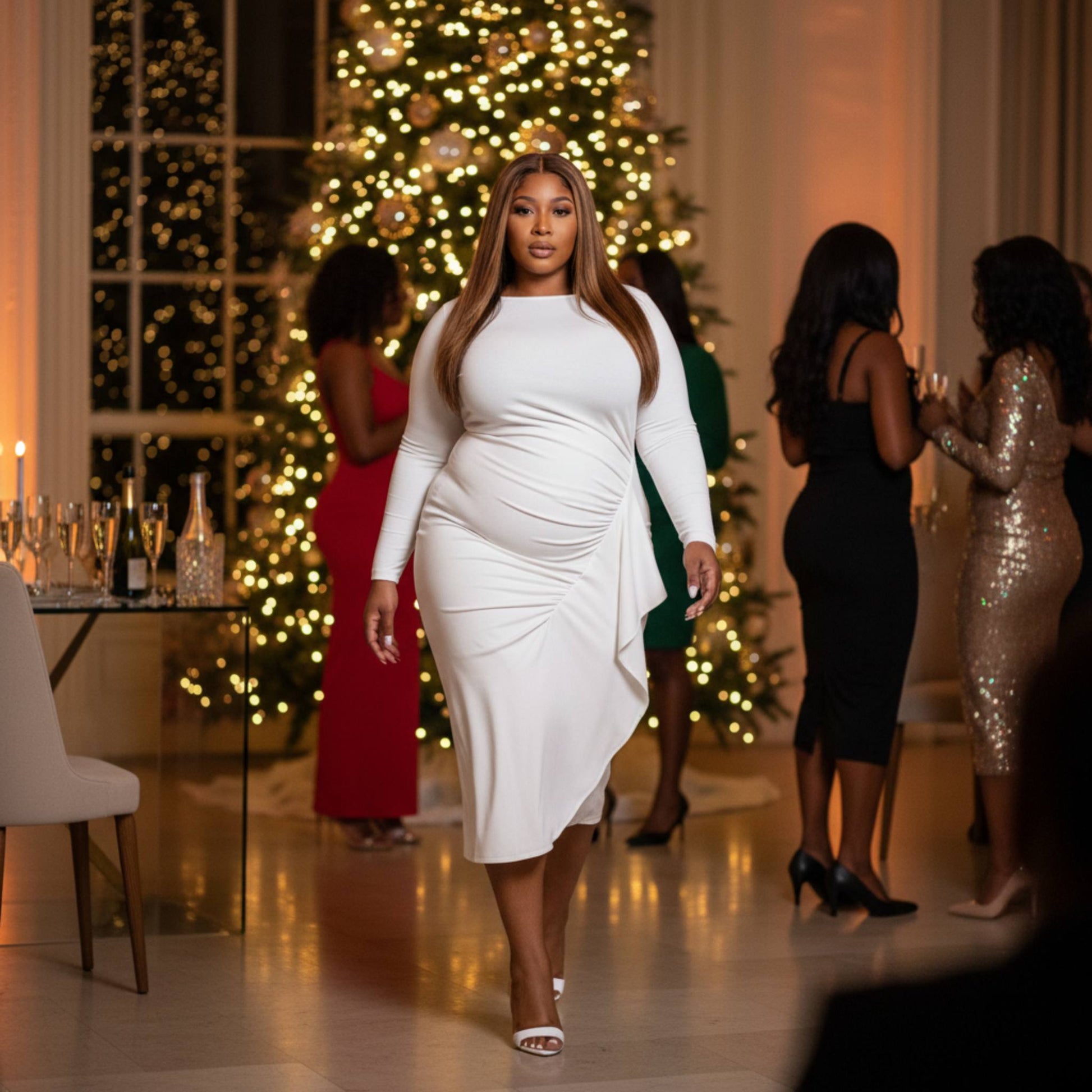 Asymmetrical Sweater Dress With Waterfall Ruffle - ZumBuys