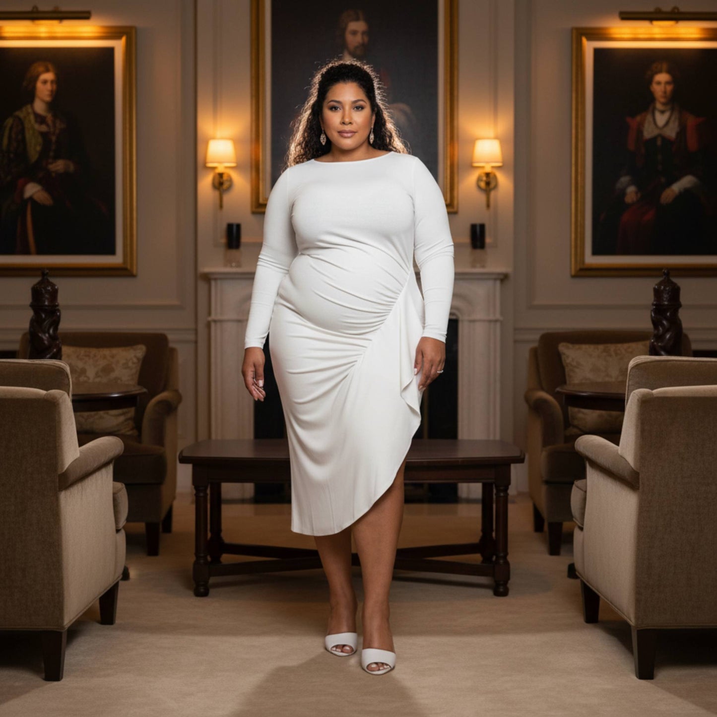 Asymmetrical Sweater Dress With Waterfall Ruffle - ZumBuys