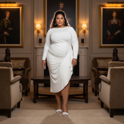 Asymmetrical Sweater Dress With Waterfall Ruffle - ZumBuys