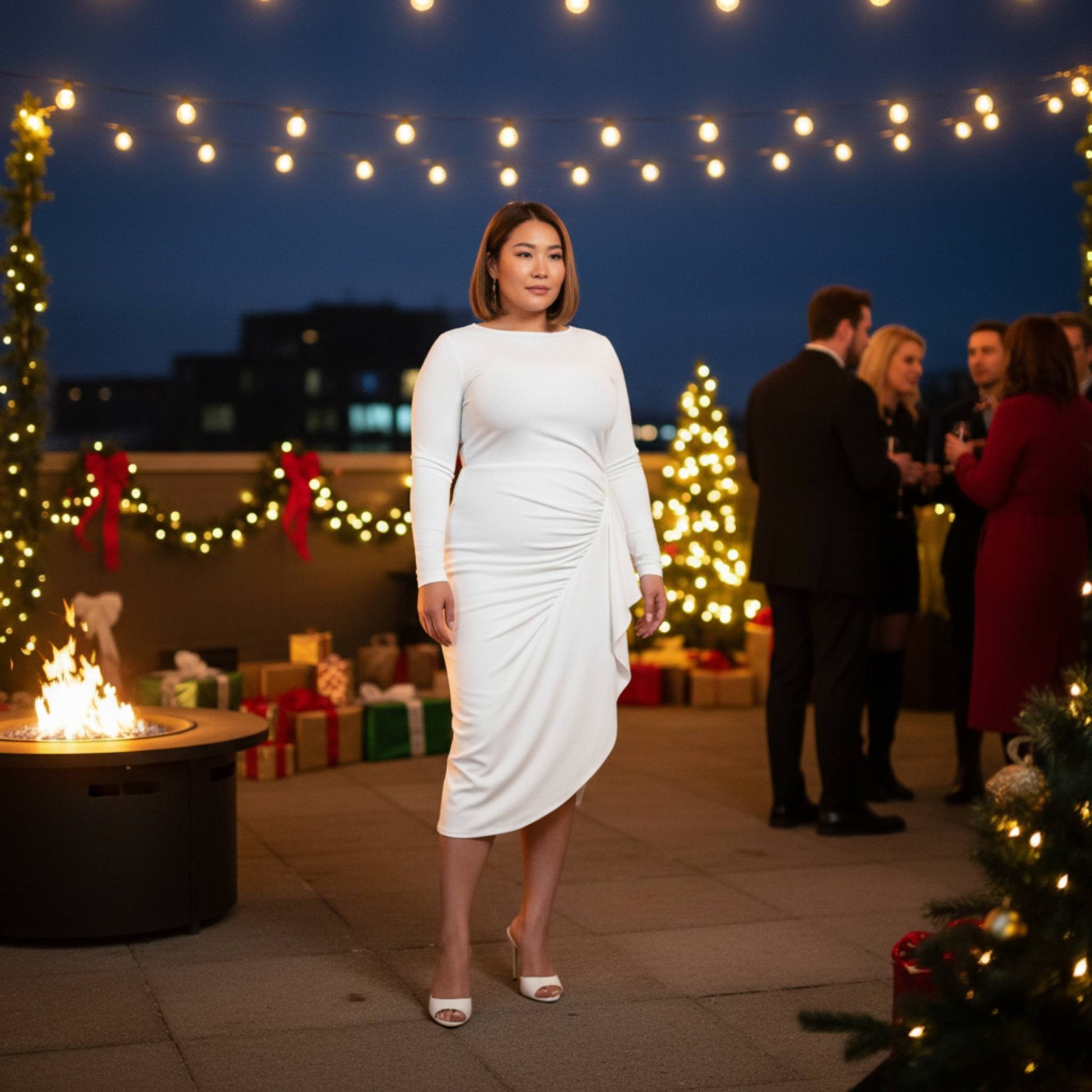 Asymmetrical Sweater Dress With Waterfall Ruffle - ZumBuys