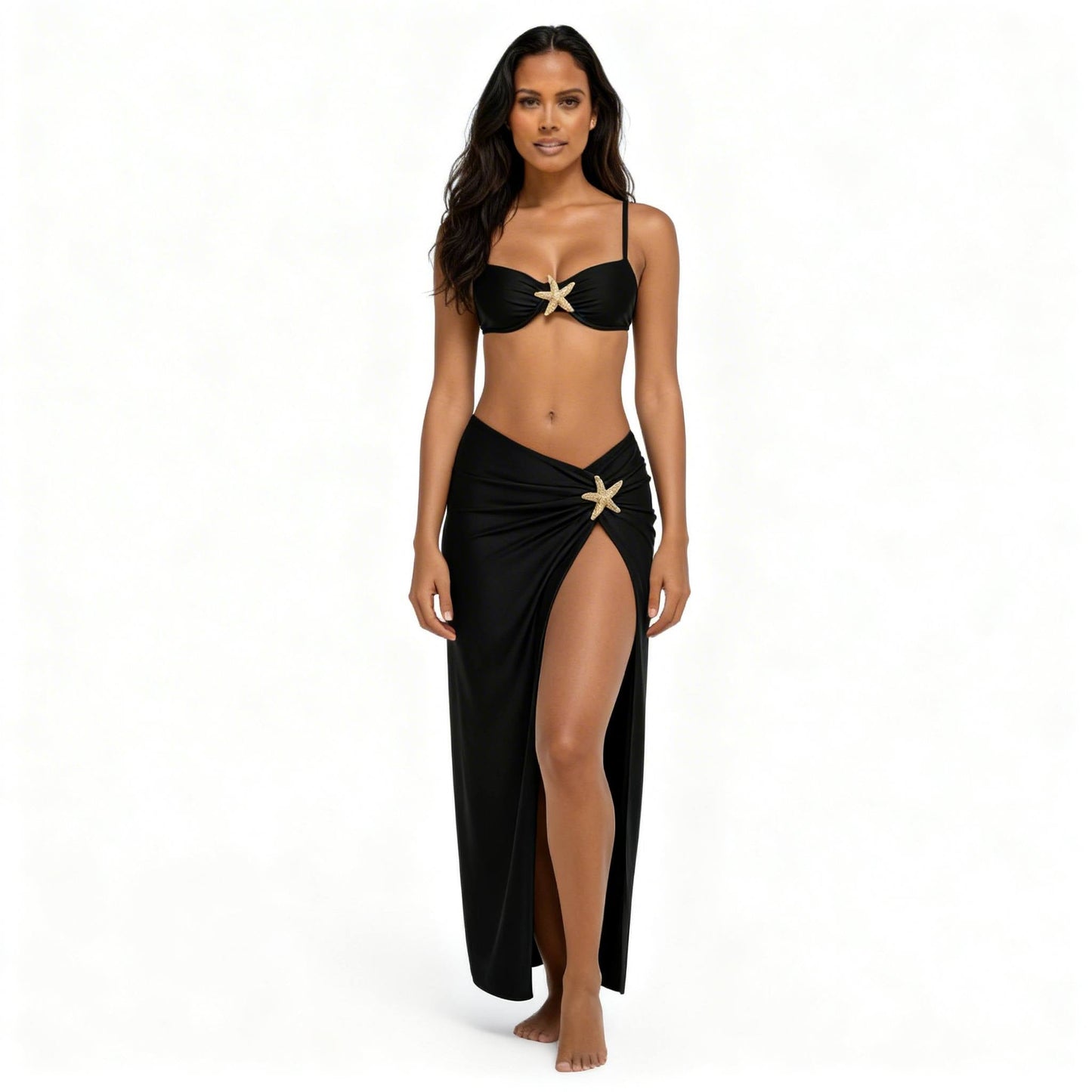 Beige Luxe Maxi 3 Piece Bikini Set Star Fish - ZumBuys