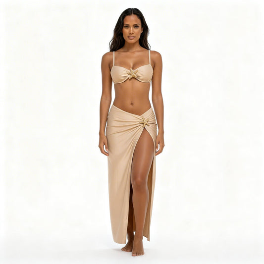 Beige Luxe Maxi 3 Piece Bikini Set Star Fish - ZumBuys