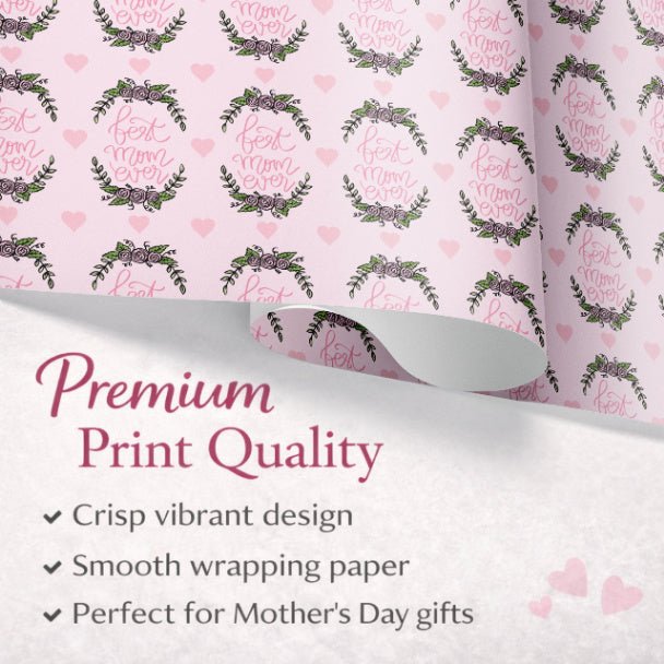 Best Mom Ever Wrapping Paper – Mother’s Day Gift Wrap, Floral Heart Design, Premium Gift Wrap Roll, Matte or Glossy Finish - ZumBuys