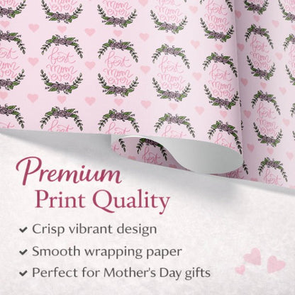 Best Mom Ever Wrapping Paper – Mother’s Day Gift Wrap, Floral Heart Design, Premium Gift Wrap Roll, Matte or Glossy Finish - ZumBuys