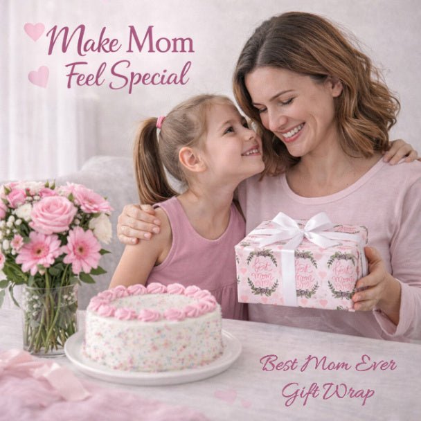 Best Mom Ever Wrapping Paper – Mother’s Day Gift Wrap, Floral Heart Design, Premium Gift Wrap Roll, Matte or Glossy Finish - ZumBuys