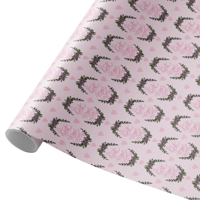 Best Mom Ever Wrapping Paper – Mother’s Day Gift Wrap, Floral Heart Design, Premium Gift Wrap Roll, Matte or Glossy Finish - ZumBuys