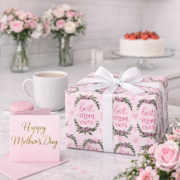 Best Mom Ever Wrapping Paper – Mother’s Day Gift Wrap, Floral Heart Design, Premium Gift Wrap Roll, Matte or Glossy Finish - ZumBuys