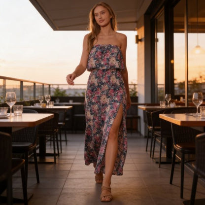 Bloom Party Strapless Maxi Dress – Floral Summer Resort Dress - ZumBuys