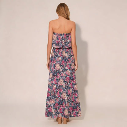 Bloom Party Strapless Maxi Dress – Floral Summer Resort Dress - ZumBuys