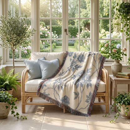 Blue Garden Reverie Woven Blanket - ZumBuys