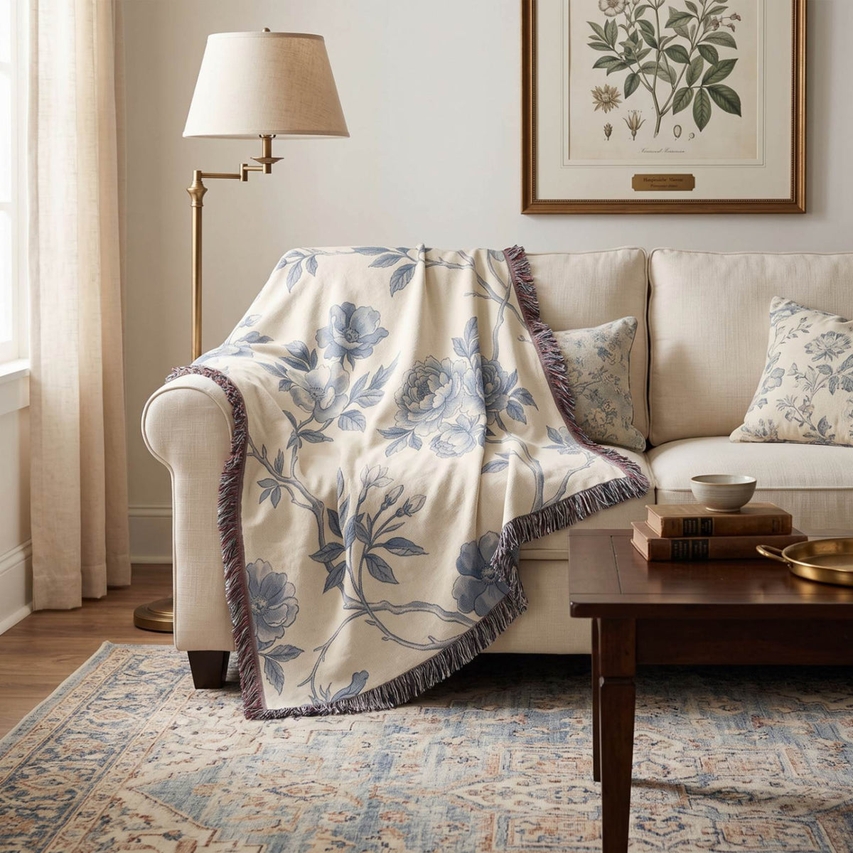 Blue Garden Reverie Woven Blanket - ZumBuys