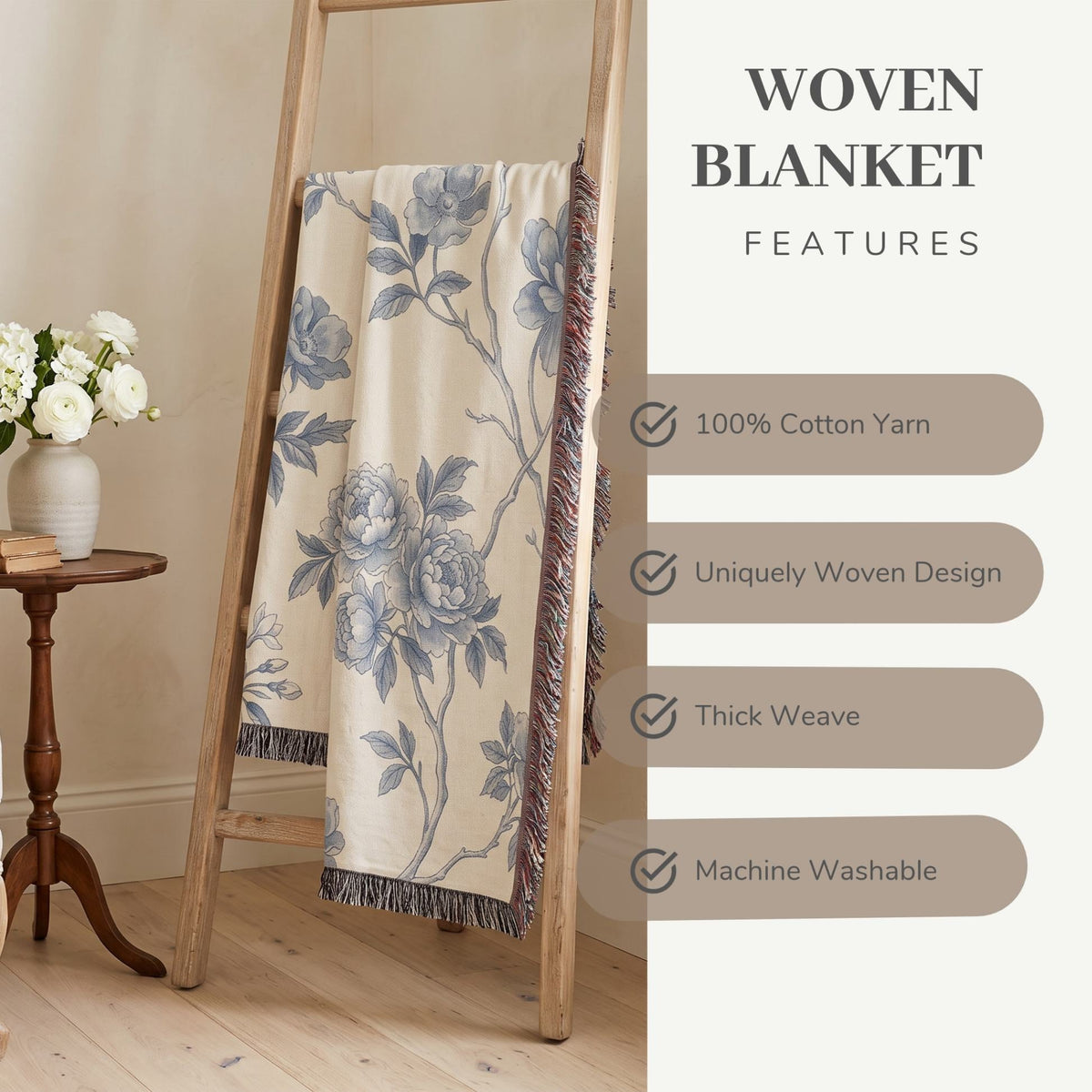 Blue Garden Reverie Woven Blanket - ZumBuys