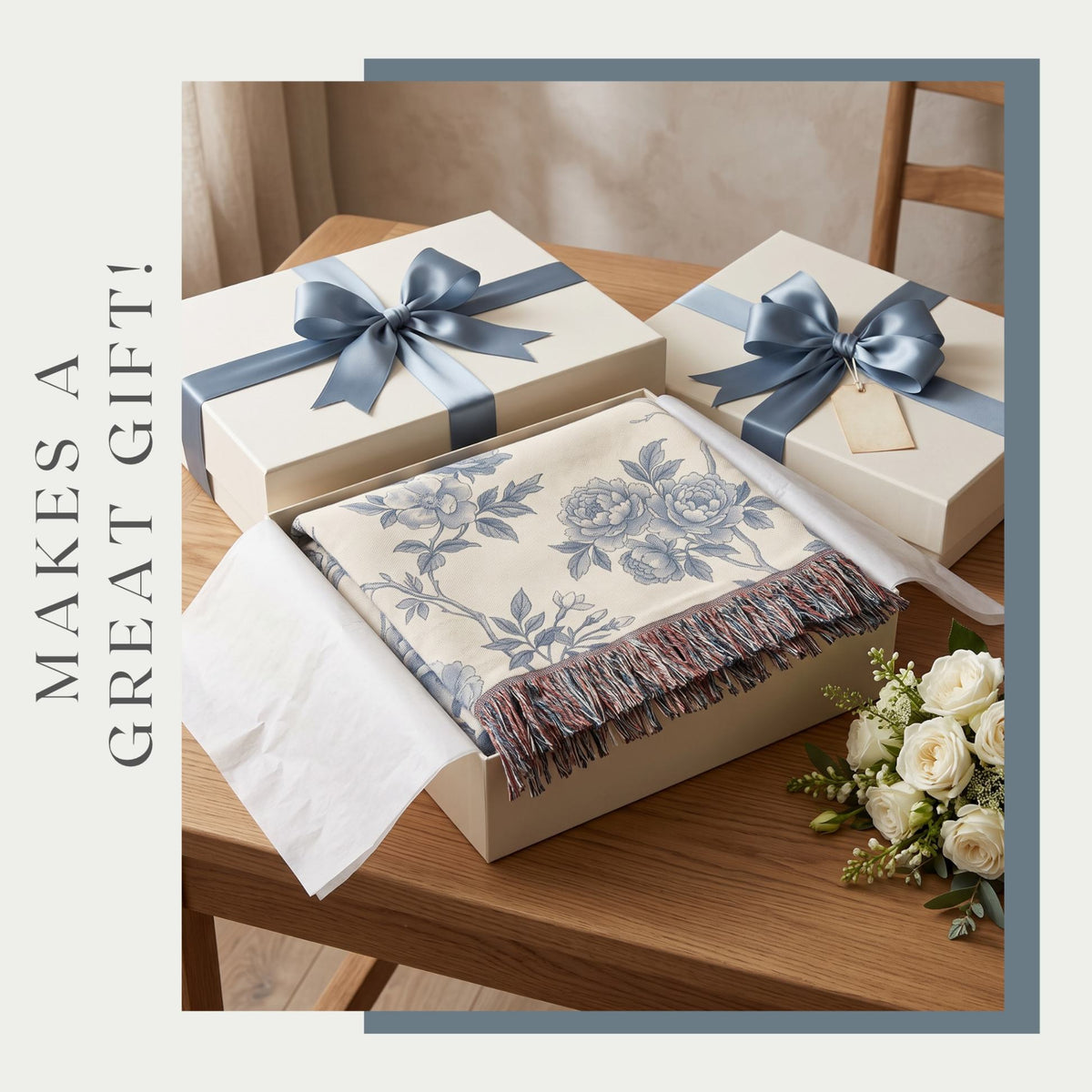 Blue Garden Reverie Woven Blanket - ZumBuys