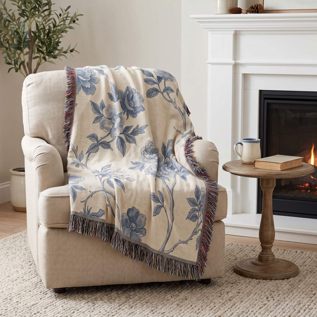 Blue Garden Reverie Woven Blanket - ZumBuys