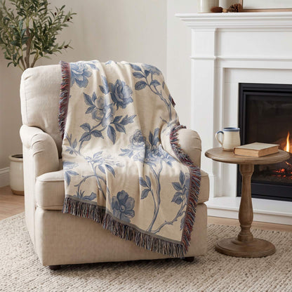 Blue Garden Reverie Woven Blanket - ZumBuys